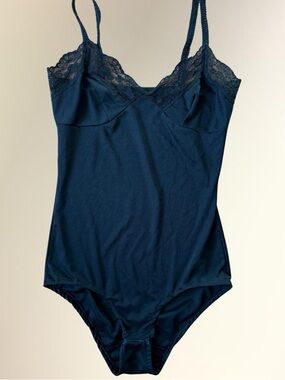 Black Lace-Trim Chemise Bodysuit with Adjustable Straps